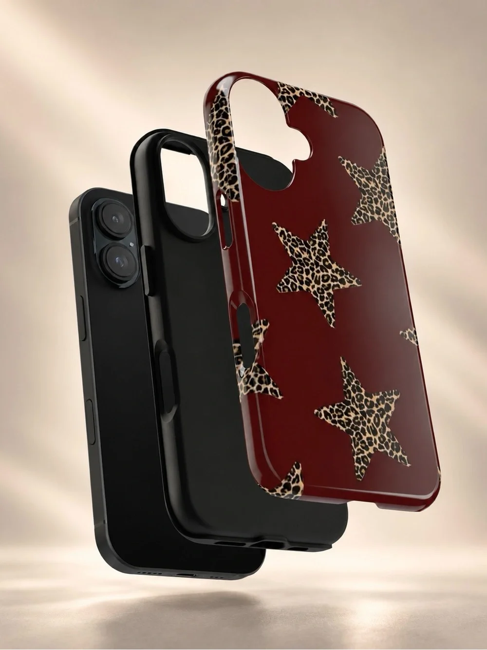 Leopard Star Burgundy Phone Case